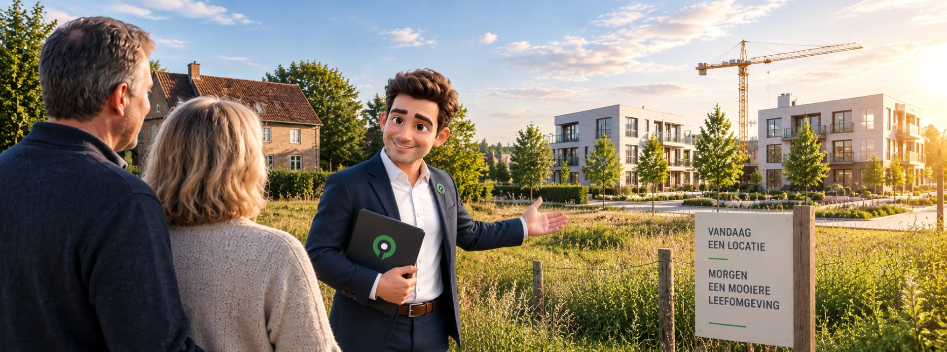 Adviseur van Ontwikkelpunt in gesprek met eigenaars naast een ontwikkelingslocatie